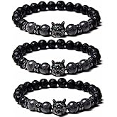 yijan Save A Wolf Bracelet,Wolf Head Lava Rock Bracelet,Healing Crystal Stress Relief Anti Anxiety Energy Stone Beaded Bracelet,Adjustable Bracelet for Men (Black)