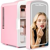 Iceblue Mini Fridge, 4 Liter /6 Cans Makeup Fridge with LED Mirror (Pink) | Compact Mini Skincare Fridge for Beauty &amp; Beverages, Dual-use Portable Cosmetic Fridge for Bedroom, Office, Home, Car, Gift