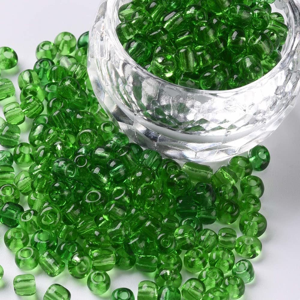 Pack of 1100 Glass Seed Beads 4 mm, 6/0, Pony Beads, Clear Mini Children's Beads, Seed Beads (Dark Green Transparent)