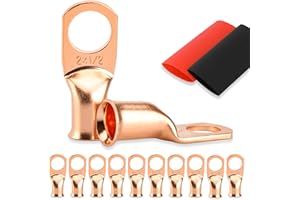 10PCS Battery Cable Ends, 2 Gauge Wire Connectors 1/2 Copper Wire Lugs, Bare Copper Eyelets with Heat Shrink Tubing by HOUSUN