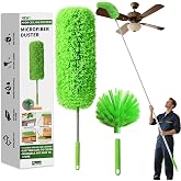 Cobweb Duster with Extension Pole,Washable Cleaning Duster Set with 2 Duster Heads,Corner Brush,15-110-Inch Telescoping Pole for high Ceiling Fans, Long Duster for High Ceilings,Spider Web Brush