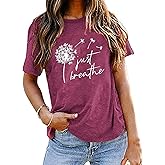 Just Breathe Dandelion T-Shirt for Women Dandelion Graphic Tees Short Sleeve Christian Shirts Tops