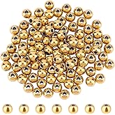 NBEADS 100 Pcs 304 Stainless Steel Round Beads, 4mm Metal Spacer Beads Golden Beads Smooth Loose Beads for DIY Bracelet Necklace Earring Jewelry Making, Hole: 1.2mm
