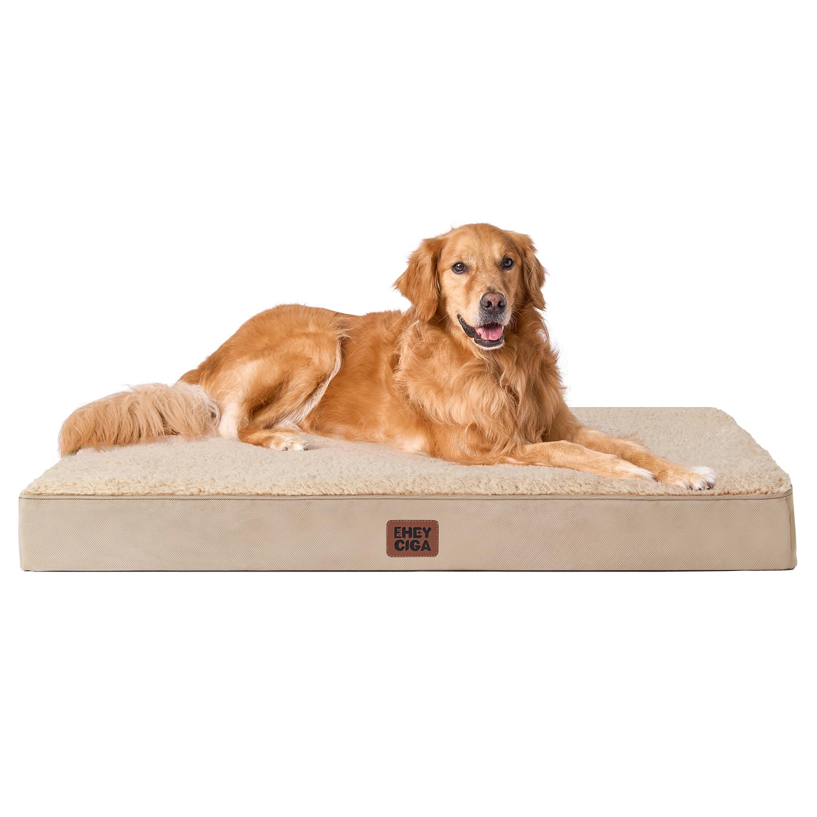 EHEYCIGA Orthopedic Dog Beds Large Mattress with Removable Washable Cover for Crate, Khaki, 91x68x9cm