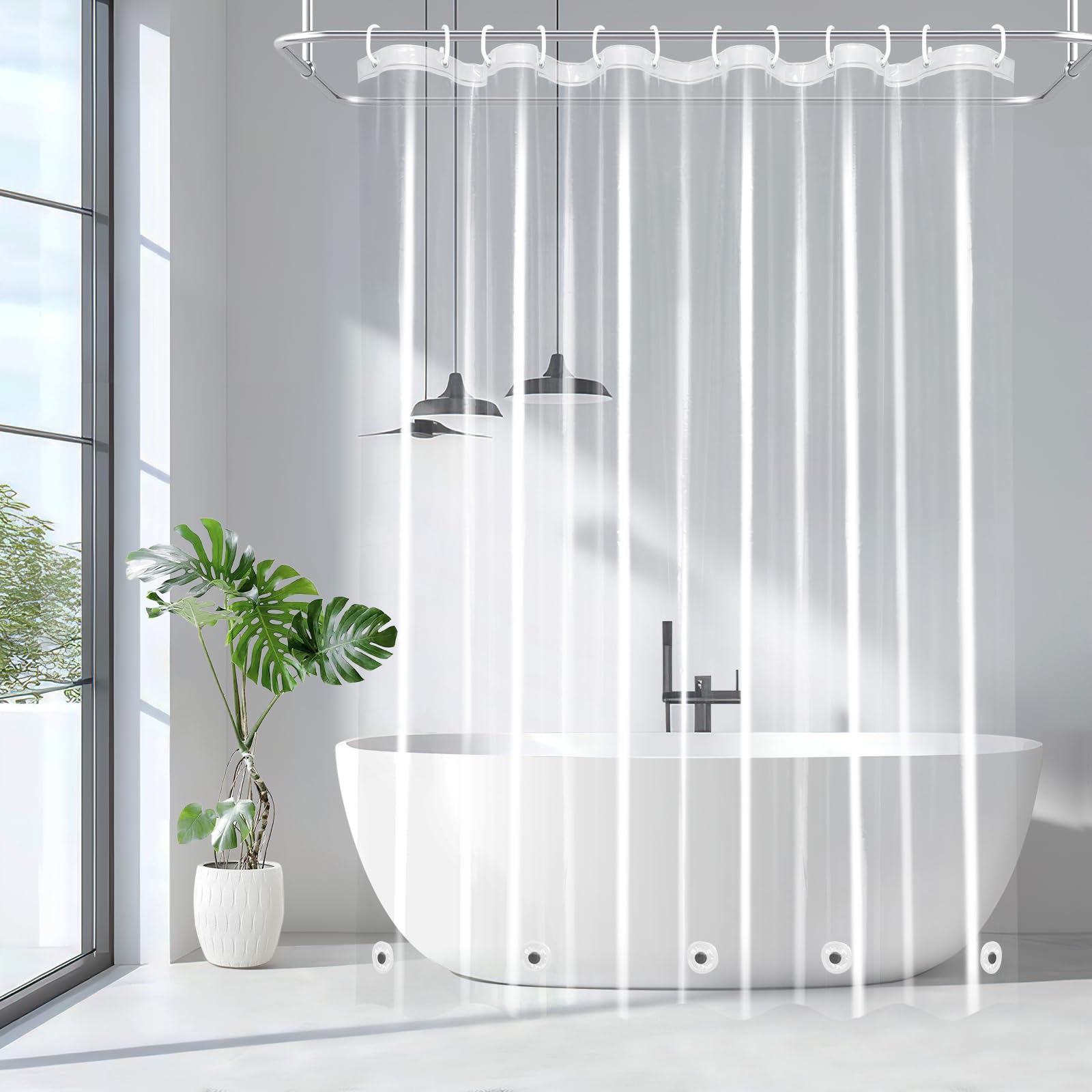 EurCross 9G Clear Shower Curtain Liner 72 x 78 inches Long with 5 ...