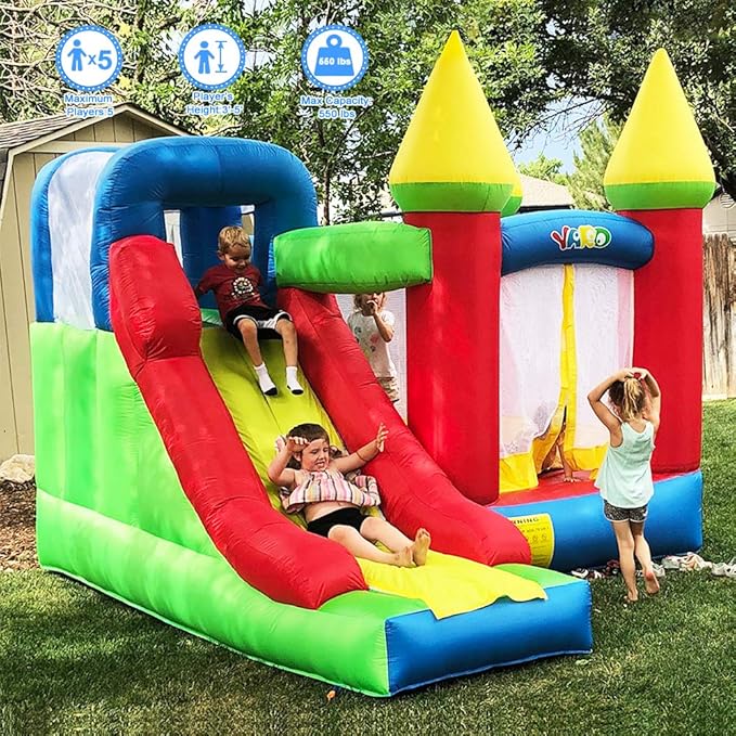 amazon com yard bounce house with slide 0 4mm vinyl extra thick bouncing floor indoor outdoor inflatable jump castle for kids w heavy duty blower sports outdoors yard bounce house with slide 0 4mm vinyl extra thick bouncing floor indoor outdoor inflatable jump castle for kids w heavy duty blower