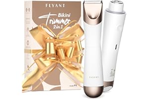 FLYANT Bikini Trimmer for Women, 2 in 1 Electric Shaver for Women, Pubic Hair Trimmer Waterproof IPX7 with LED, Bikini Razor for Leg Arm Underarm Bikini Area, Pull Bows Gift Box for Friends (Shell White)