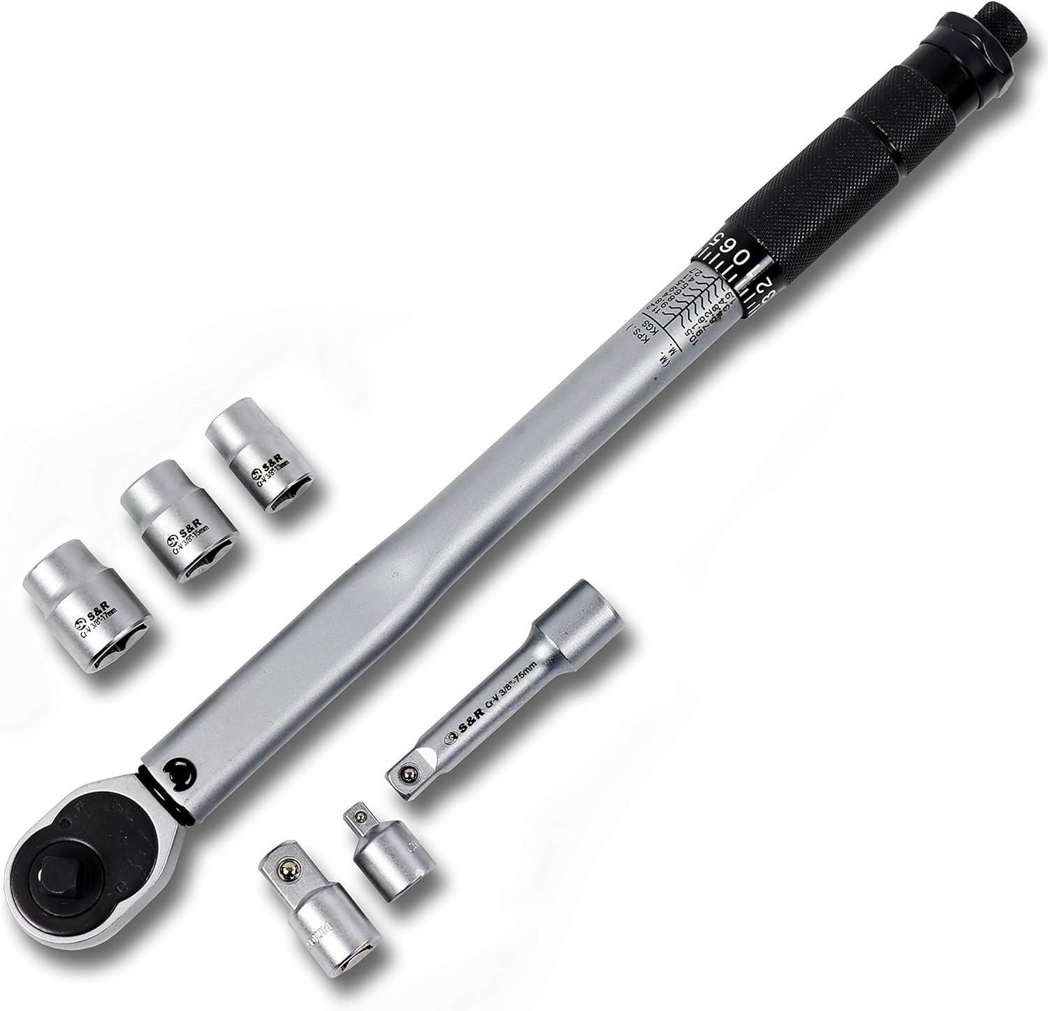 S&R Torque Wrench 3/8" 375mm 19110NM + 3/8" extension + adapter 3/