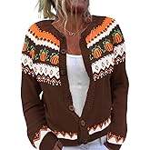 Fall Halloween Cardigans Sweater for Women Funny Holiday Graphic Long Sleeve Knit Button Down Sweatshirt Tops
