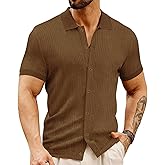 LOGEEYAR Men's Slim Fit Polo Shirts Short Sleeve Breathable Button Down Golf Shirts Ribbed Knit Soft Cotton Tops