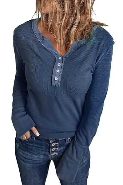 ACELITT WOMENS BLUE WAFFLE KNIT TUNIC TOPS FALL...
