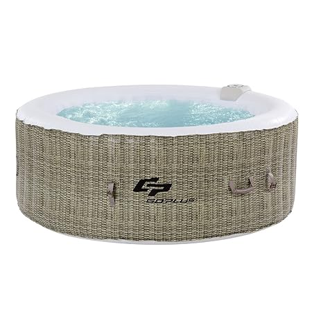 COSTWAY Whirlpool Aufblasbar, Massage Spa Pool ?Heizfunktion ?4 Personen ?In-Outdoor ?Komplettset ?Ø180cm ?rund (Braun)