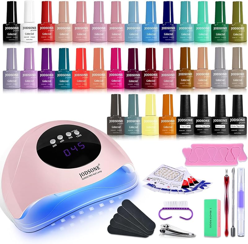 JODSONE Gel Nail Polish Kit 32 Colors with UV Lamp Base Top Coat Matte Glitter