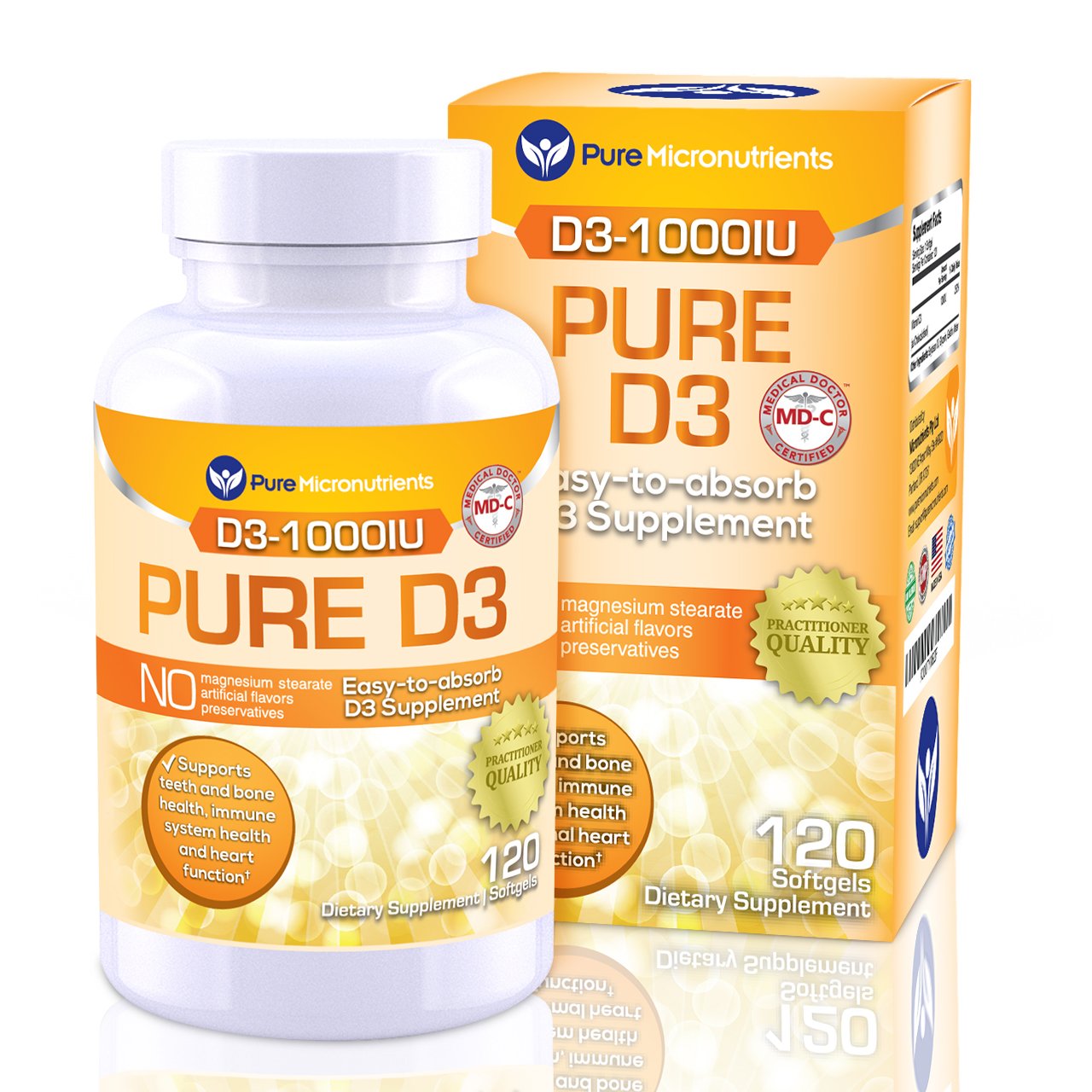 Vitamin D Supplement 1000 Iu Natural D3 Supplements Premium Grade Cholecalciferol 120 Count Pure Micronutrients - 