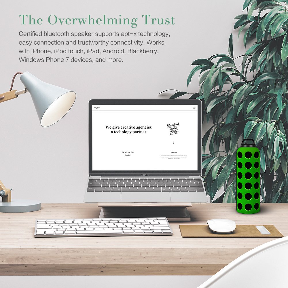 Outdoor Bluetooth Speaker,Horsky Ultra Portable Stereo Sport Wireless Speaker Life Waterproof Bass Superior Sound Built-in Mic Long Playtime Output 3Wx2 with Carabiner Green/Black