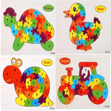 Akrobo 4pc Wodden Puzzle Toy With A-Z English Alphabet, Puzzle For Kids Ages 3+ Years