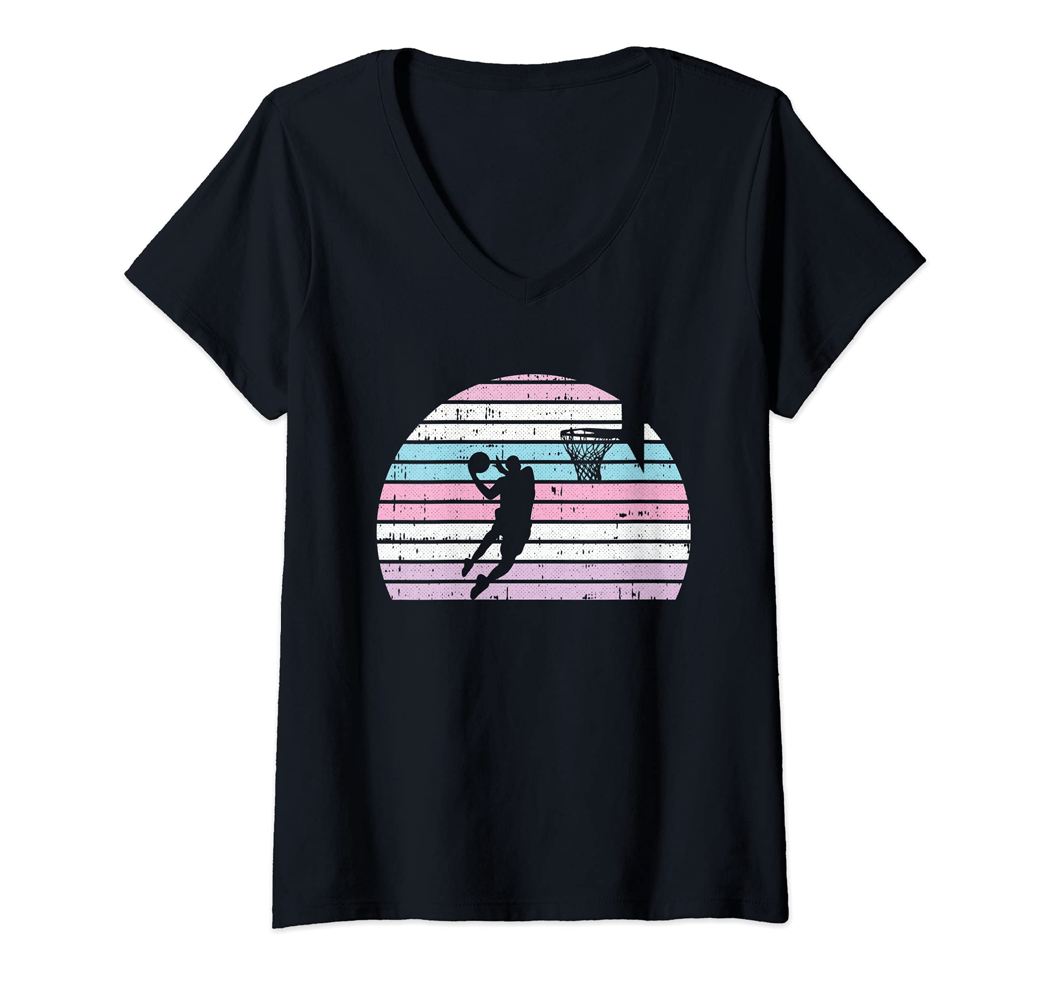 Womens Basketball Player LGBT-Q Retro Intersexual Pride Sport Fan V-Neck T-Shirt