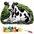 EMISTEM Latch Hook Kits for Adults - DIY Latch Hook Rug Kits for Kids, Crochet Kit for Beginners, Rug Making Kits with Printed Canvas, Gift Packaging. (Cow,21x16 inch)