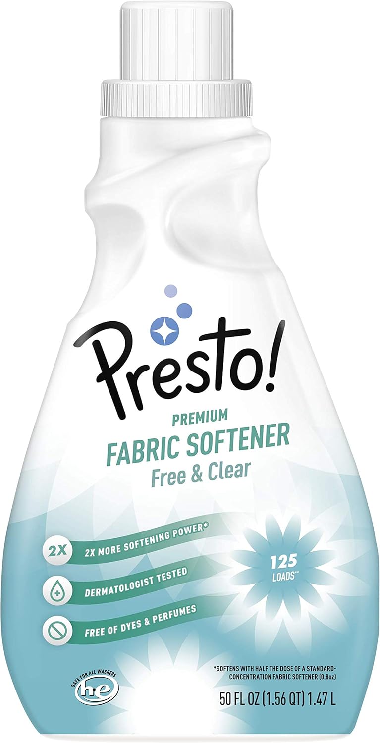  Brand - Presto! Concentrated Fabric Softener, Free & Clear, Hypoallergenic, Free of Perfumes Clear of Dyes, 250 Loads, 100 Fl Oz: Health & Personal Care