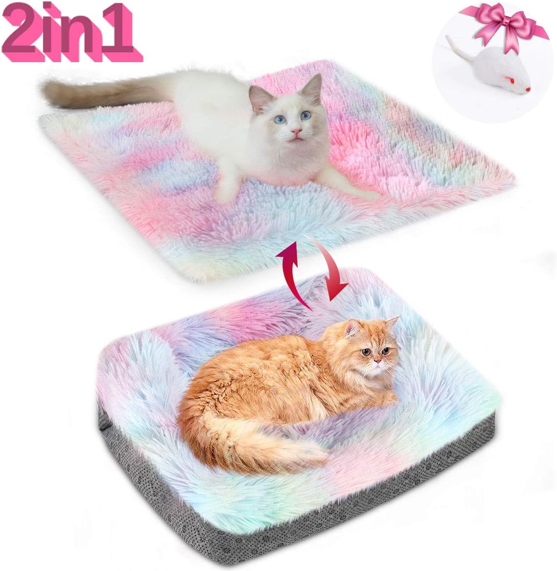 Chintu Cat Beds for Indoor Cats Machine Washable Cat Bed Mat Self-Warming 2-in-1 Pet Beds for Medium Small Dogs Plush Fluffy Dog Bed Faux Fur Cat Cushion Bed with Anti Slip Bottom : Pet Supplies