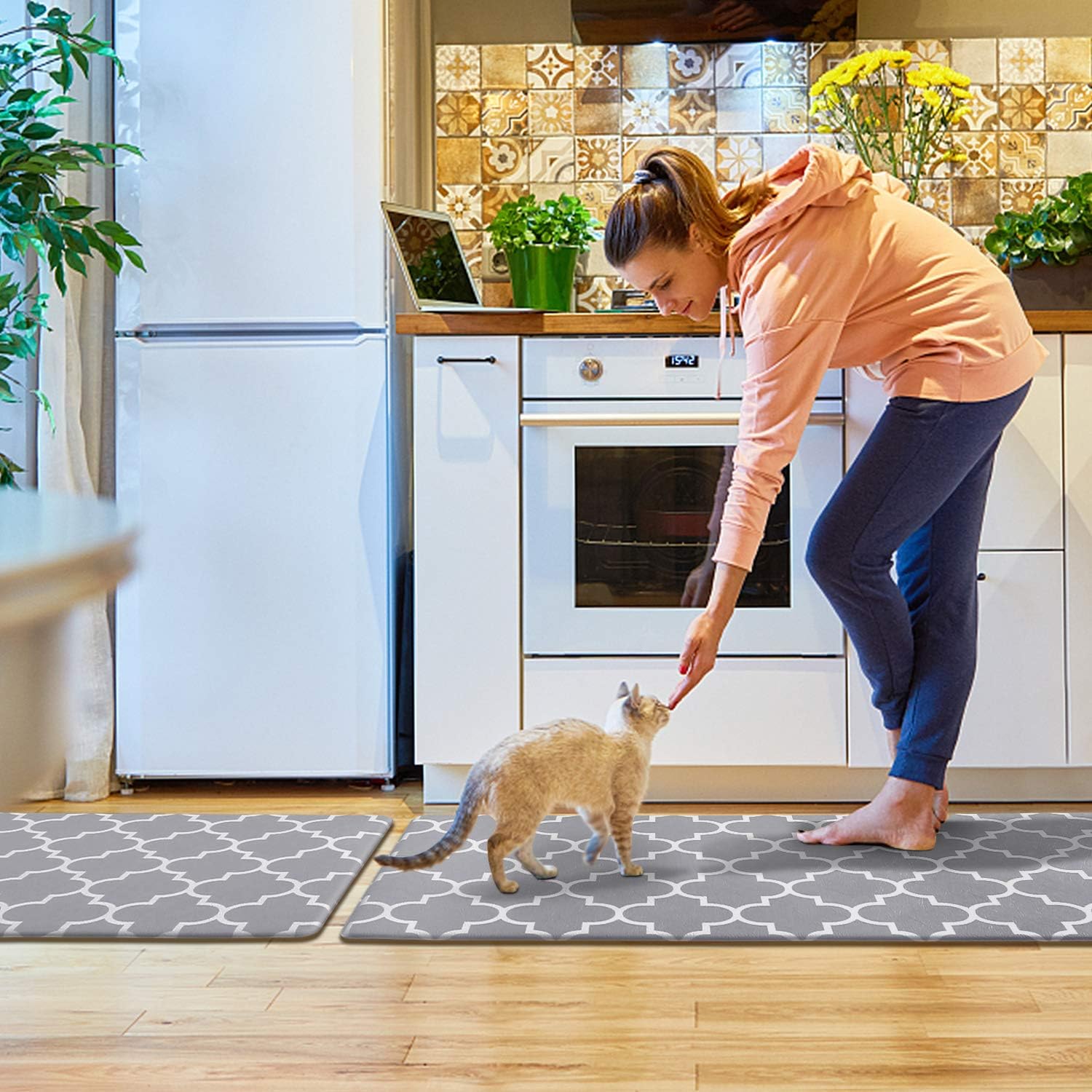 KMAT Kitchen Mat [2 PCS] Cushioned Anti-Fatigue Kitchen Rug, Waterproof Non-Slip Kitchen Mats and Rugs Heavy Duty PVC Ergonomic Comfort Foam Rug for Kitchen, Floor Home, Office, Sink, Laundry: Kitchen & Dining