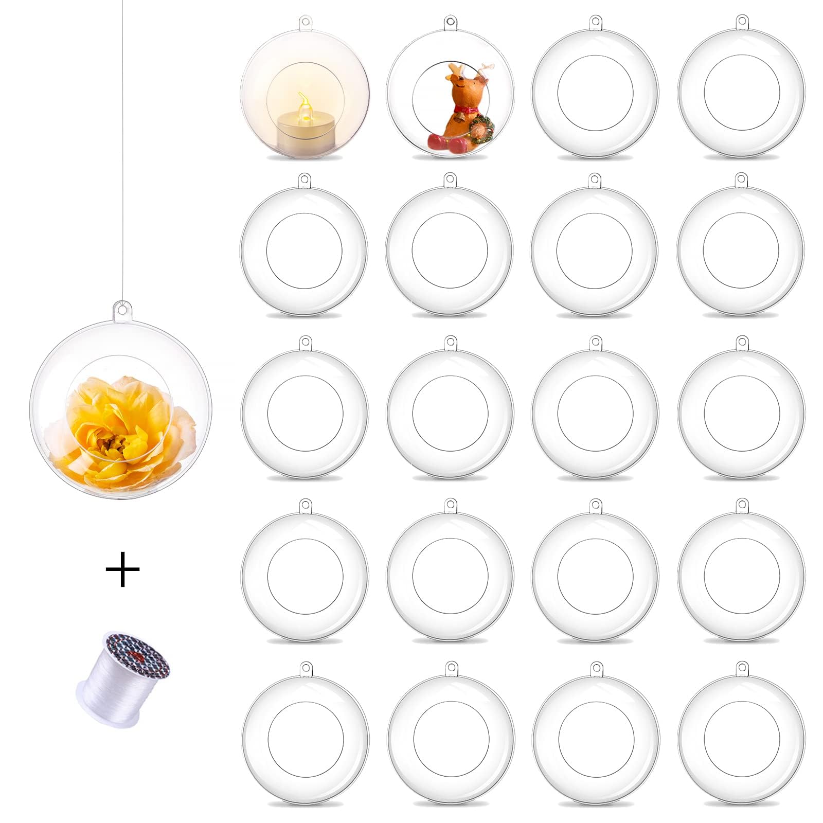 Tealight Holders Globes Fillable Acrylic: Bulk Hanging Tea Light Ball Bulb 8cm Ornaments Fillable for Party Wedding Centerpiece Christmas Home Decorations DIY, 20 Pcs