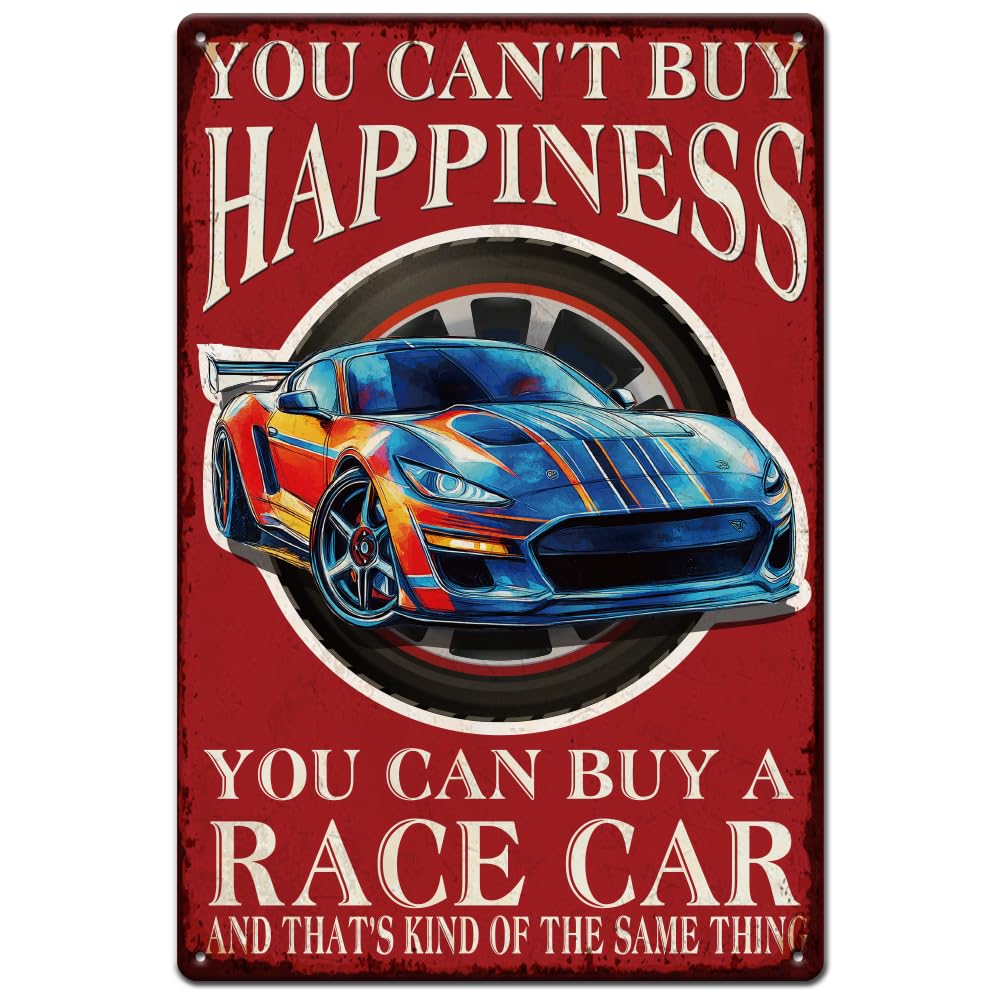 SUPERDANT Racing Car Tin Sign Car Metal Tin Signs Cool Car Metal Sign Vintage Metal Wall Art Poster Funny Signs and Plaque for Livingroom Bedroom Bar Cafes Indoor Metal Decor Gifts