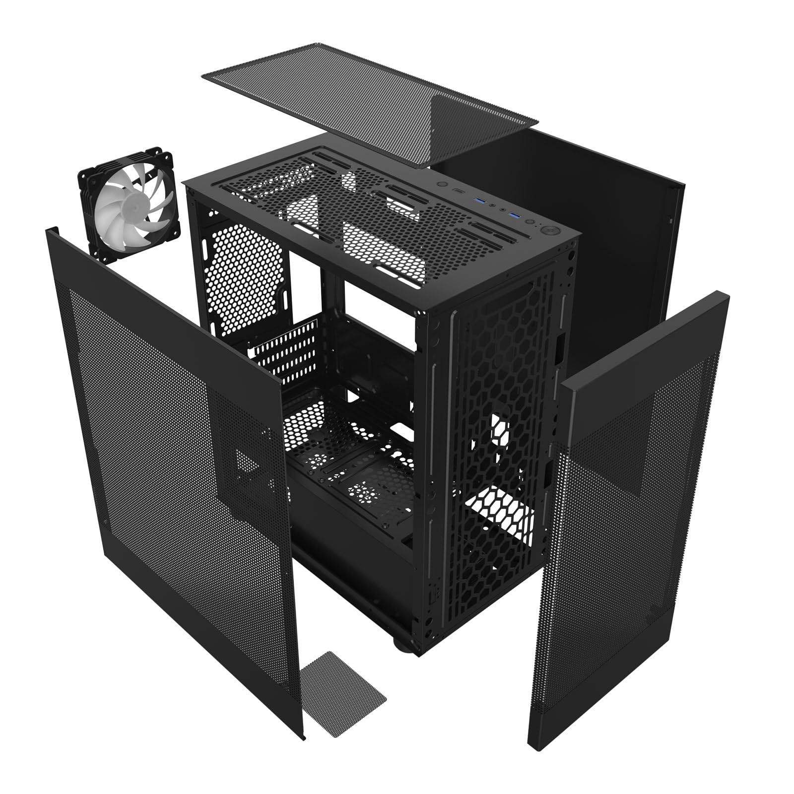 DARKROCK MH200 Black PC Computer Case for Office&Gaming Compact Mid-Tower Micro ATX Mini ITX High-Airflow Mesh Front & Side Panel Top 240mm Radiator Support Type-C Ready, ARGB 120mm Fan Pre-Installed