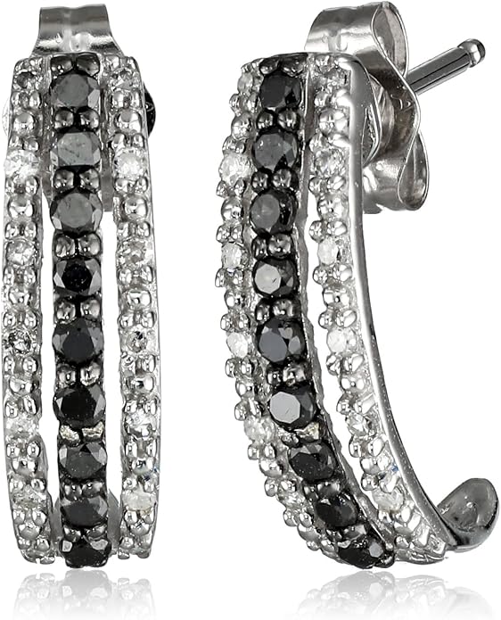 Amazon.com: 14k White Gold Black and White Diamond Hoop Earrings: Jewelry