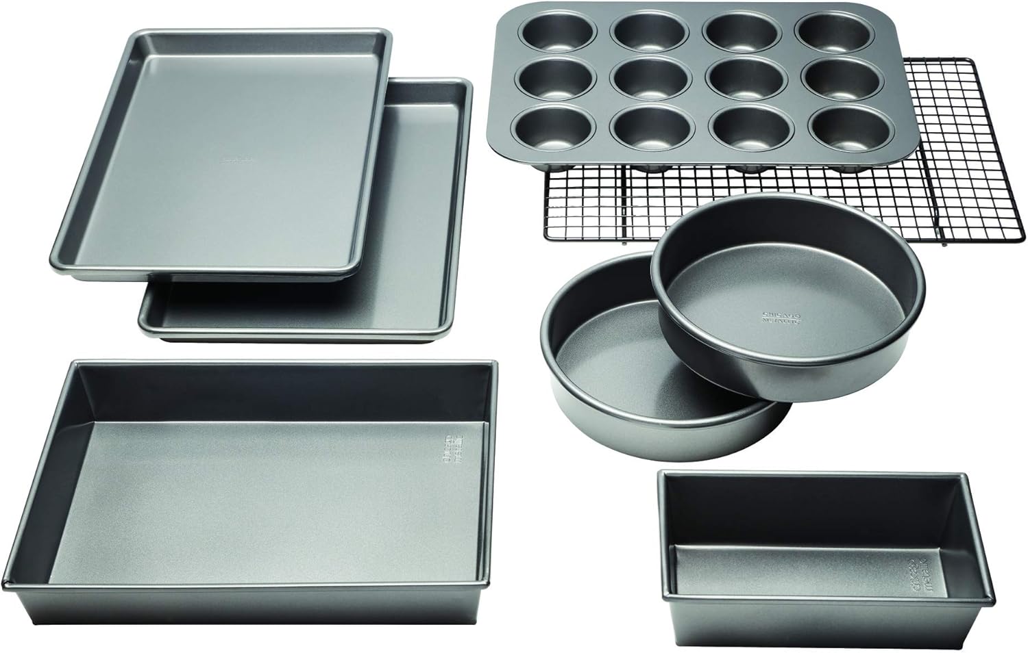 Chicago Metallic Professional Non-Stick 8-Piece Bakeware Set, Silver: Kitchen & Dining