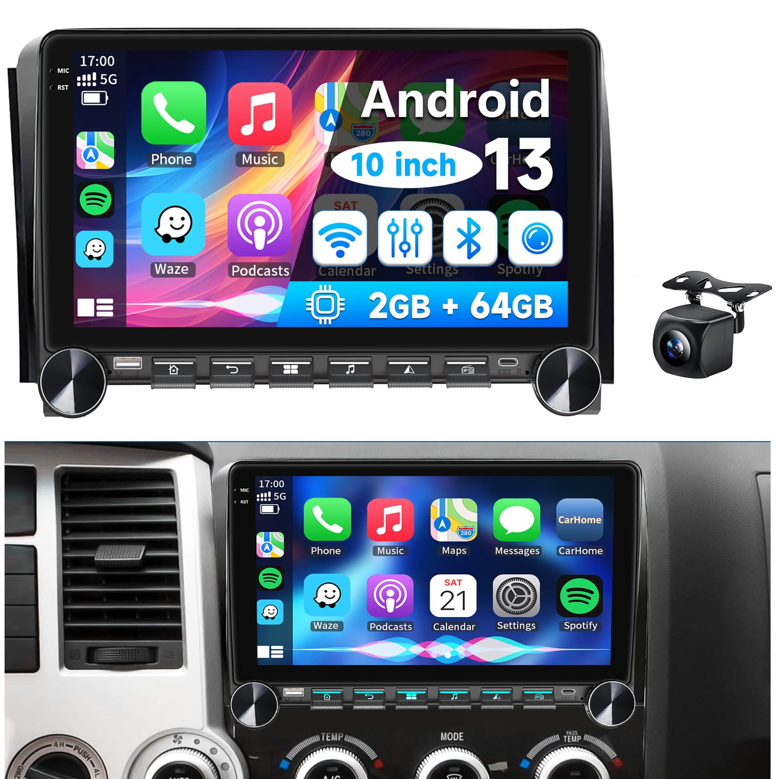 Photo 1 of 2G+64G Car Stereo Android 13 for 2007 2008 2009 2010 2011 2012 2013 Toyota Tundra Sequoia 2008-2019 Car Radio CarPlay GPS Navi WiFi Mirror Link Fit JBL System Factory Camera SWC Touch Screen