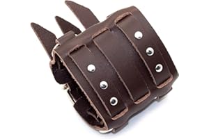 Fusamk Punk Belt Buckle Bracelet Wide Leather Wristband Adjustable Arm Cuff Bracelet