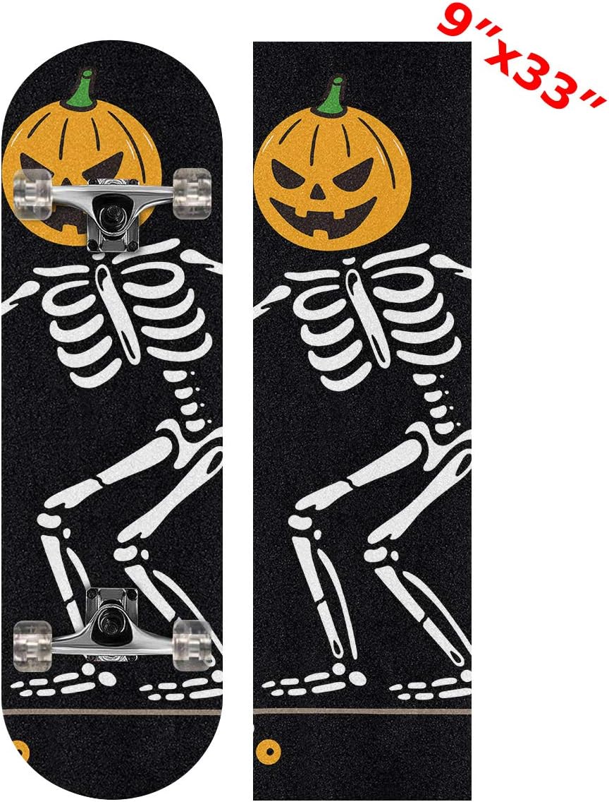 henfar 9" x 33" Skateboard Grip Tape Sheet Free Skateboard Griptape Halloween Skeleton