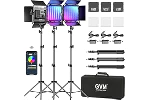 GVM GREAT VIDEO MAKER GVM RGB LED Video Lighting Kit, 800D Studio Video Lights with Panel, APP Control for YouTube Photography Lighting, , 3200K-5600K, 8 Kinds of The Scene Lights, 3 Packs