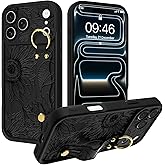 Fiyart Designed for iPhone 17 Pro Max Case Wrist Strap Suflower Design,Cute TPU Flowers Floral Kickstand Anti-Scratch Phone Cover for Women Girls 6.9"-Black