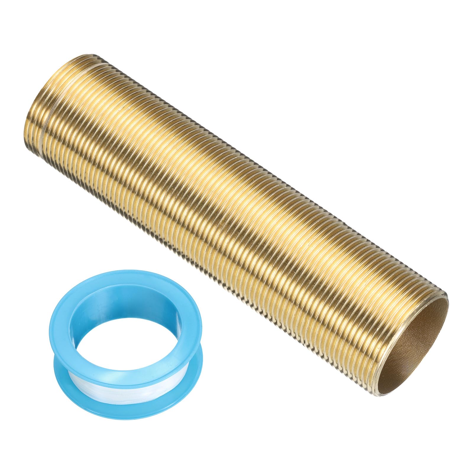 uxcell 5" Faucet Mount Extension Shank Brass Threaded Pipe Lengthen Mounting Shank Lengthen Fixed High Foot with PTFE Tape Golden 1PCS