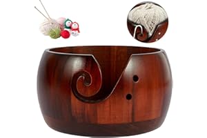 Joyeee Handmade Yarn Bowl, 6'' Crafted Wooden Yarn Storage Bowl with Carved Holes & Drills Holes Crocheting Knitting Bowl Yar