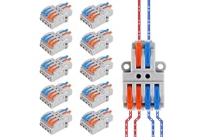 DIANN 10pcs Lever Wire Connectors 2 in 4 Out Quick Wiring Cable Connector 28-12 AWG Push-in Conductor Terminal Block