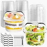 Disposable Food Containers With Lids And Spoons 50 Pack 16oz Parfait Dessert Fruit Salad Cups Take Out Meal Prep Salad Bowls For Lunch, To-Go Party Containers Food Storage Containers With Lids (16oz)