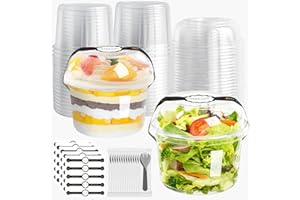 OBXMLFY Disposable Food Containers With Lids And Spoons 50 Pack 16oz Parfait Dessert Fruit Salad Cups Take Out Meal Prep Salad Bowls For Lunch, To-Go Party Containers Food Storage Containers With Lids (16oz)