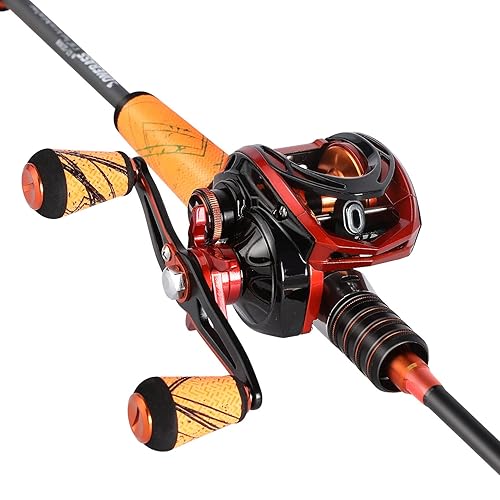 One Bass Fishing Rod and Reel Combo, Medium Fast Baitcasting Combo, 24-Ton Carbon Fiber 2 Pieces Fishing Poles with Baitcasting Reel Super Polymer Handle-Orange-1.8M -Right Handed in Saudi Arabia | Whizz Rod One Bass Fishing Rod and Reel Combo, Medium Fast Baitcasting Combo, 24-Ton Carbon Fiber 2 Pieces Fishing Poles with Baitcasting Reel Super Polymer Handle-Orange-1.8M -Right Handed in Saudi Arabia | Whizz Rod