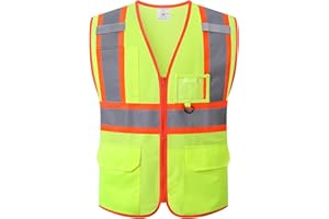 LaienSafety Hi Vis Reflective Safety Vest for Men Women Class 2 Mesh High Visibility Vest with Pockets and Zipper Front,Meets ANSI/ISEA Standards(EK1-178-Yellow-L)