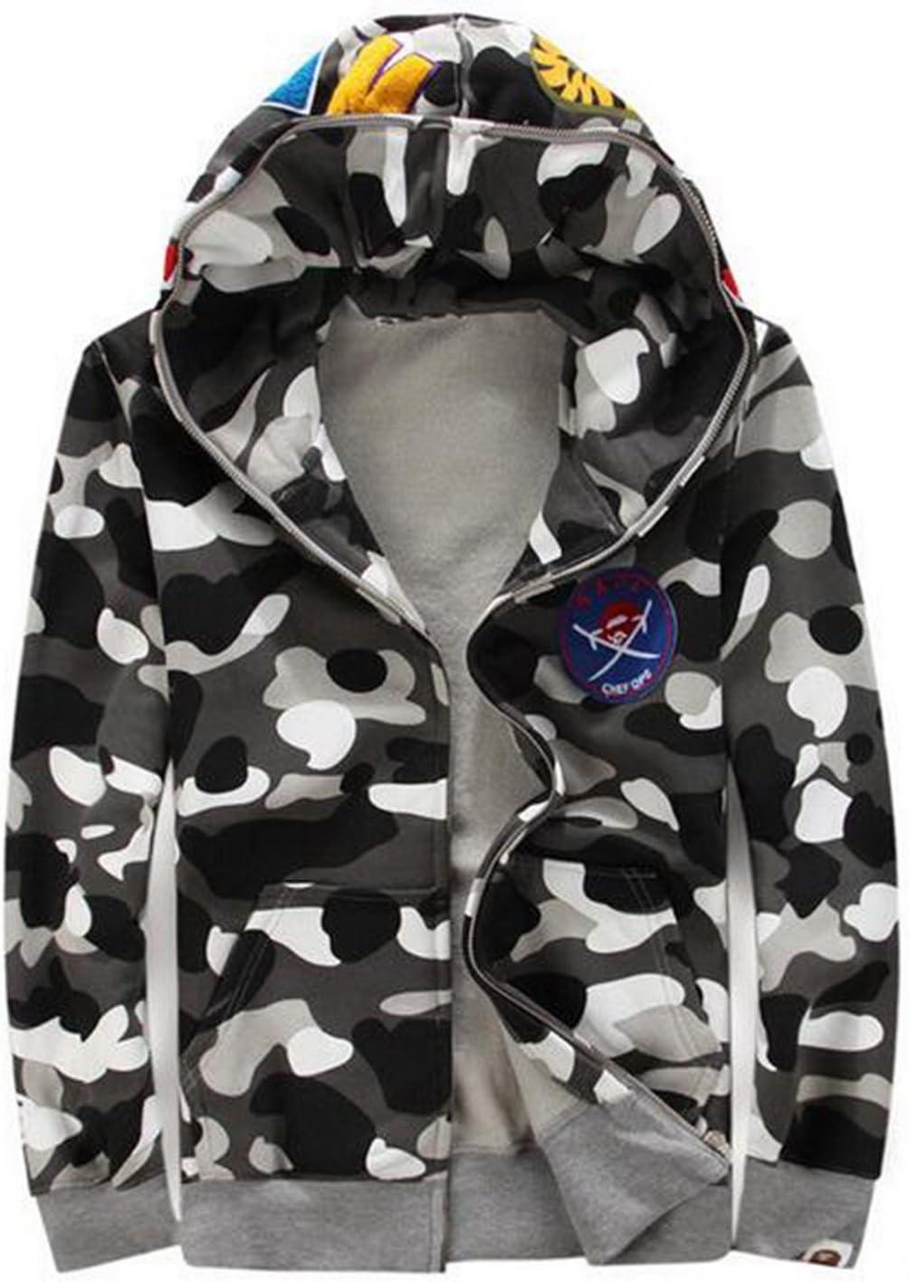 Men 3D Printed Shark Head Camouflage Sweatshirt Zip Sweater Long Sleeve Hoodie
