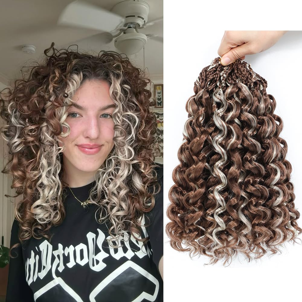 Photo 1 of Pre looped Gogo Curl Crochet Hair 12 Inch 8 Packs Pre twisted Short Curly Crochet Hair for Black Women Ocean Wave Braiding Hair Water Wave Deep Braiding Hair (12 inch P30/613)
