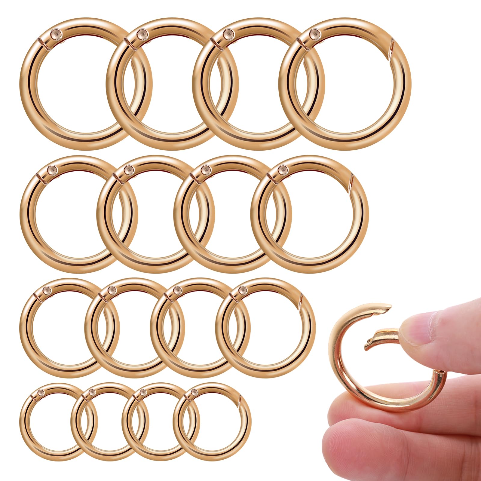 Photo 1 of Lusofie 16 Pcs O Ring Clip Spring O Ring Clasp Round Mini Carabiner for Bag Purse Handbag Strap Craft Jewelry Making(Gold)