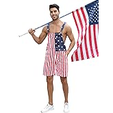 Kidsonny Mens Rompers American Flag Jumpsuits 4th of July Jean Overalls with Zipper Fly Bro Outfits