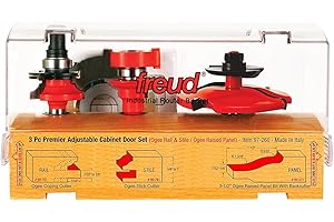 Freud 97-260 New 3 Piece Door Set with New Premier Adjustable Rail and Stile Bits and Panel Bit with Backcutter 99-761, 99-57