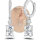 Square Hoop Earrings with Dangle Sterling Silver Square Earrings Trendy Hypoallergenic Cubic Zirconia Hoop Earrings with Dangling Charms Minimalist Fashion Loop Earrings for Women Gifts for Birthday