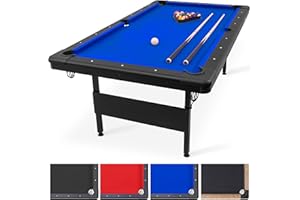 GoSports 6ft or 7ft Billiards Table - Portable Pool Table - Includes Full Set of Balls, 2 Cue Sticks, Chalk, and Felt Brush; 
