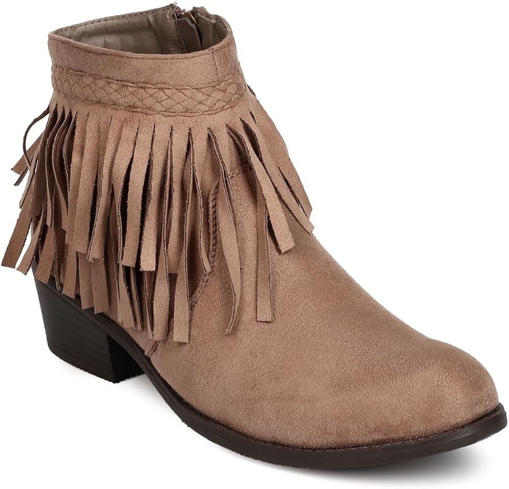 ShoBeautiful Women's Fringe Chunky Booties Western Cowgirl